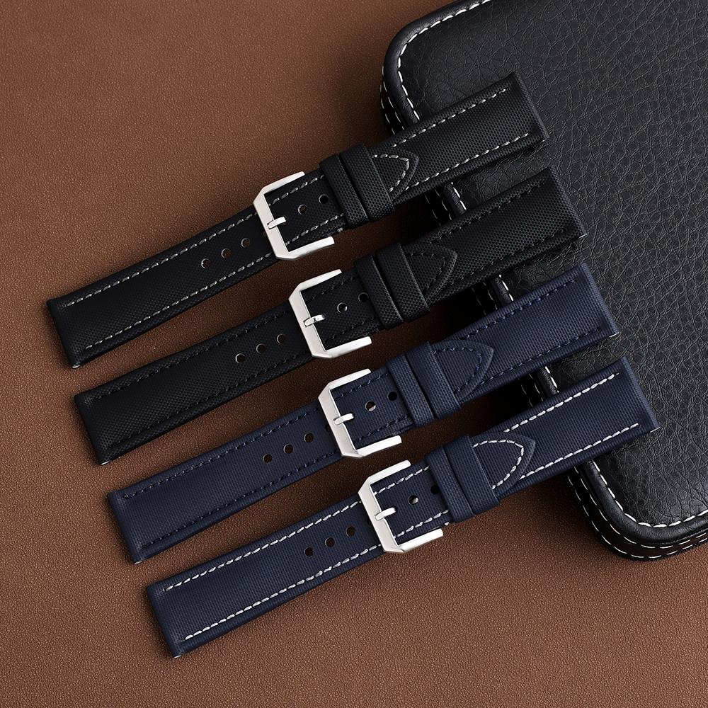 Watchband Cow Nylon Watch Strap for Waterproof Oxford Cloth Black Blue Men Leather Canvas Watch Band Bracelet Belt Metal Buckle 18-24mm