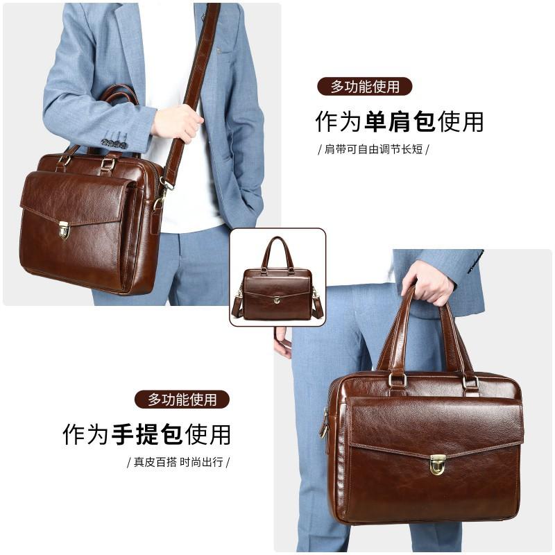Leather Conference Briefcase High-end Men's Business Handbag Travel Computer Bag Oil Wax