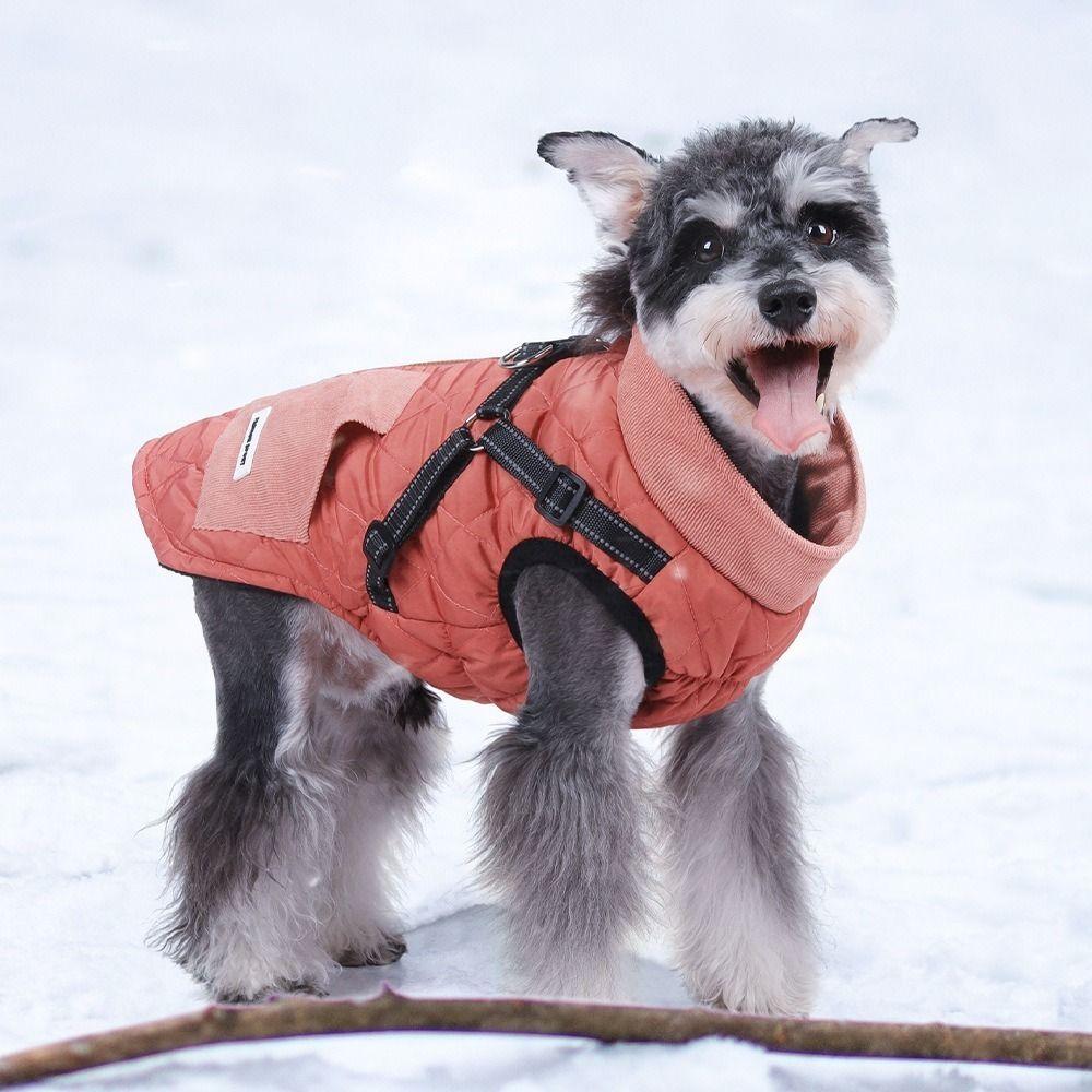 Adjustable Back Winter Dog Jacket Thickened Pet Down Coat Fashion Fleece Pet Coat  Snow Activities