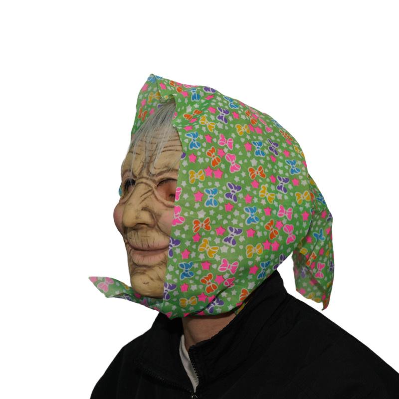 Grandma's latex headgear, old woman's mask with headscarf