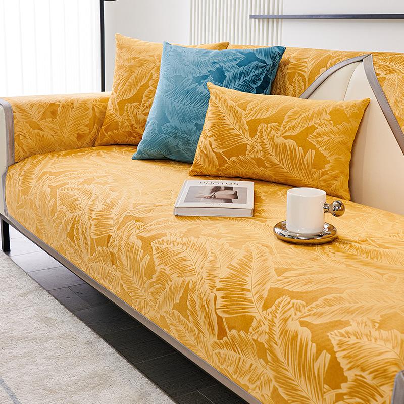 

Жаккардовый чехол для дивана с листьями, серая окантовка, синель, чехол для дивана, Нескользящая подушка для кресла, сиденья, угловой диван, полотенце для гостиной 70x70cm 1pcs