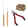 4pcs Hair Wig Plier Curved Tip Wooden Hook Needle Silicone Rings Hair Extension Tools Light Brown
