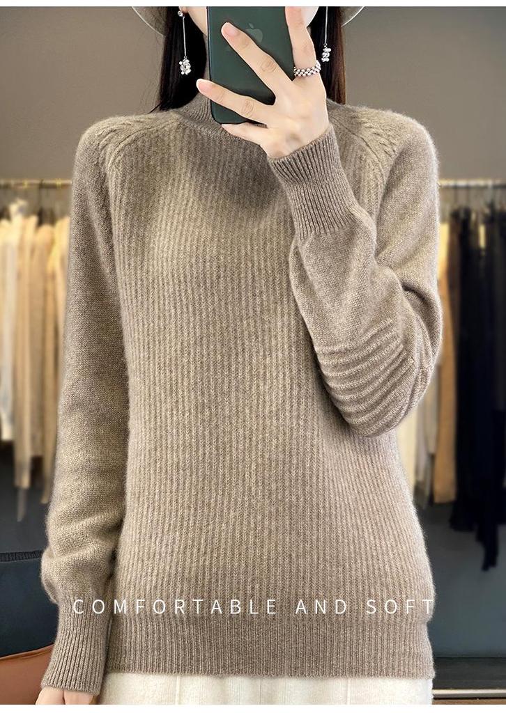 Women's High Neck Loose Pure Wool Sweater - Warm, Thickened Knit Pullover