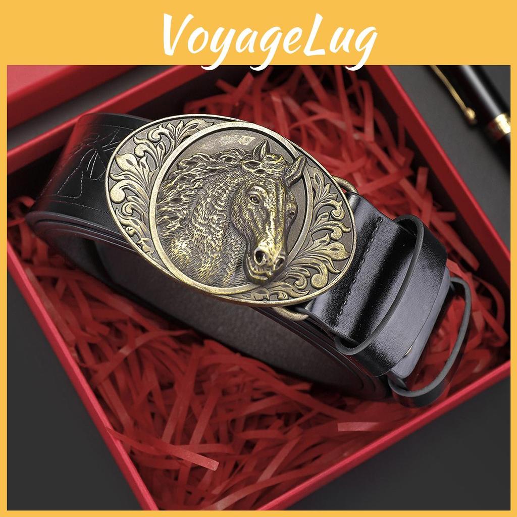 Men's Horse Head Belt Twelve Zodiac Trendy Fashion New Casual Versatile Men's Belt Automatic Buckle Waist Seal Pu Leather Alloy Buckle