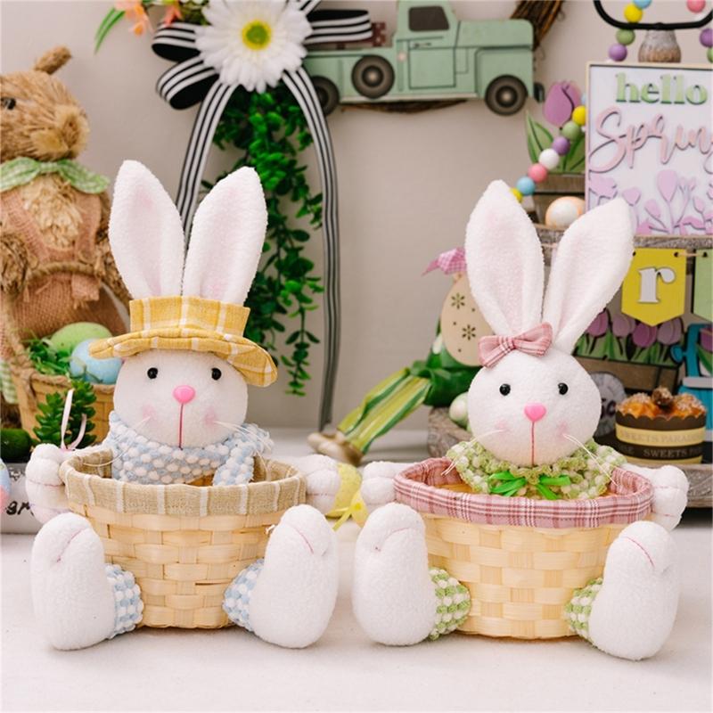 Candy Basket with Lovely Rabbit Pattern Holiday Decoration Perfect Gift Box for Easter Celebrations Candy Storage Hamper