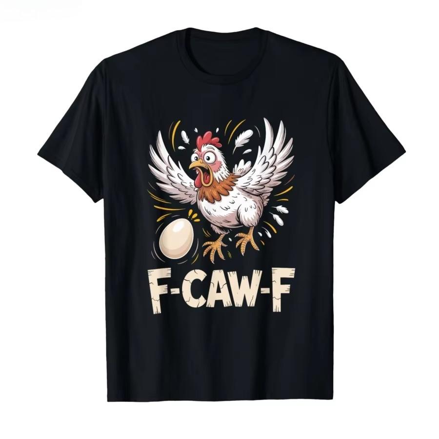 Vintage T Shirt Summer Funny Chicken F-CAW-F What The Heli Poultry Humor Leisure T-Shirts Cotton Tshirt Unisex Breathable Top