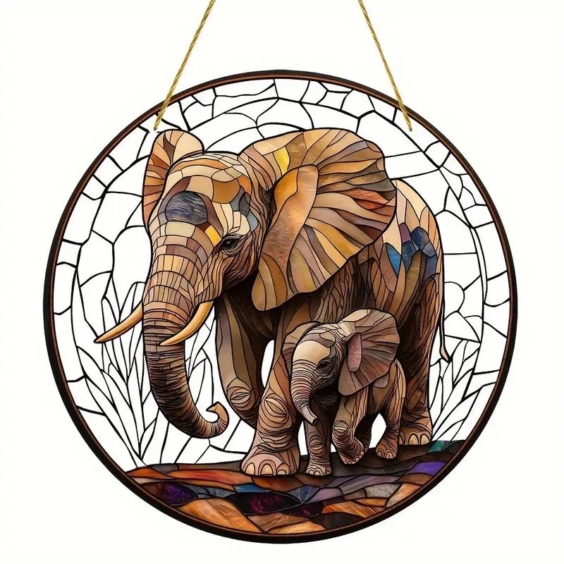 Vintage, Vibrant 2D Elephant Acrylic Circular Catcher, Animal Themed, Novelty Home Decor, Perfect Durable for Bedroom