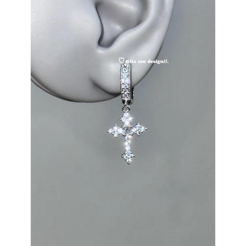 Gothic Vintage Colorful Rhinestone Cross Hoop Earrings Unique Exquisite