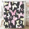 Colorful Butterfly Shower Curtain SetPink White Floral Pattern for Bathroom Decor Modern Home Decorative Shower Curtains with Ro