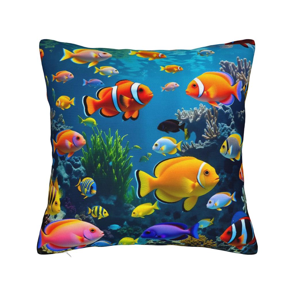 Pillow Case Beautiful Underwater World Colorful Fish Comfy Pillow Cover For Couch Sofa Bedroom Kawaii Pillowcases