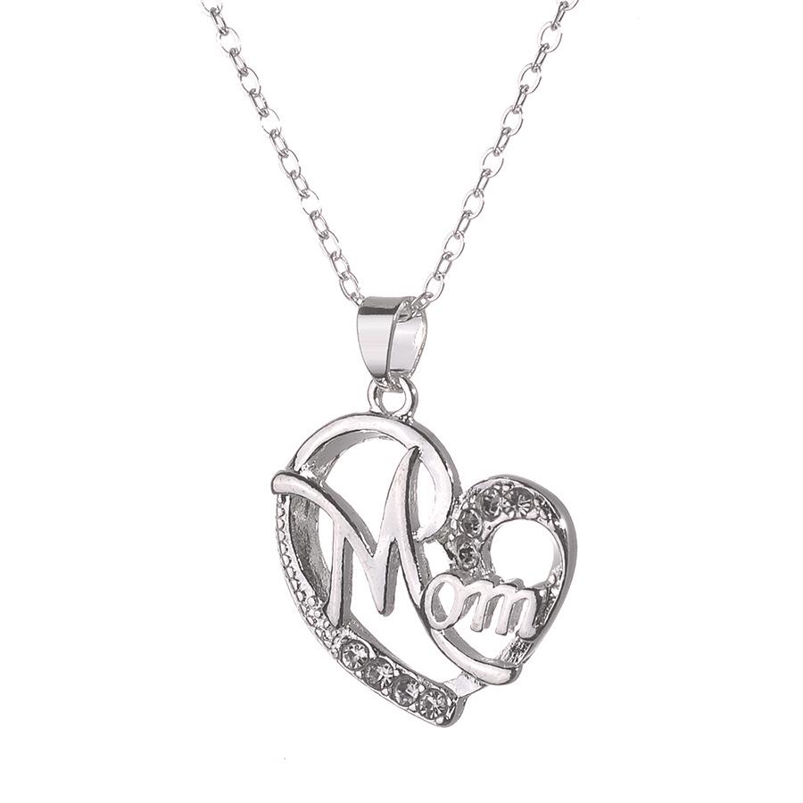 European American Crystal Rhinestone Heart MOM Love Necklace