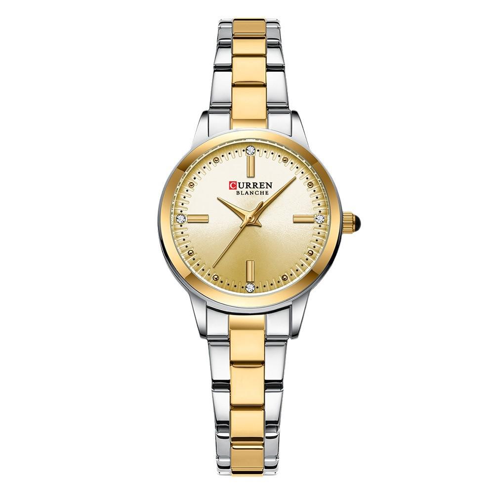 CURREN 9094 Women's Quartz Watch, Small Dial, Steel Band, Rhinestone Inlaid, Korean Fashion Style.