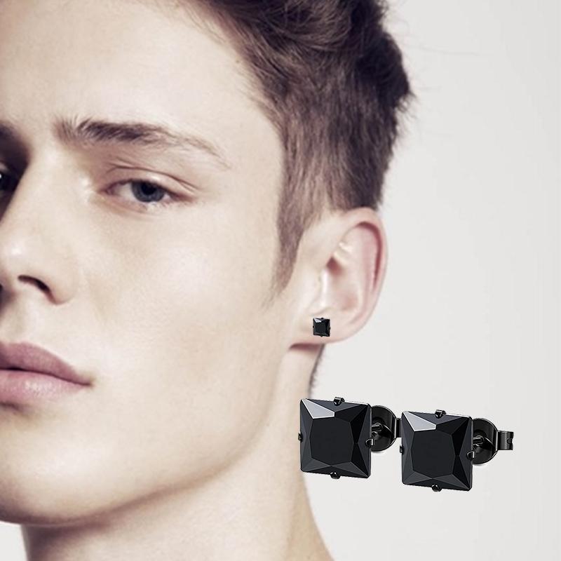 1 Pairs Unisex Stainless Steel Black Earrings Punk Geometry Simple Trend Fashion Drop Earrings Women Men Gothic Stud Earrings