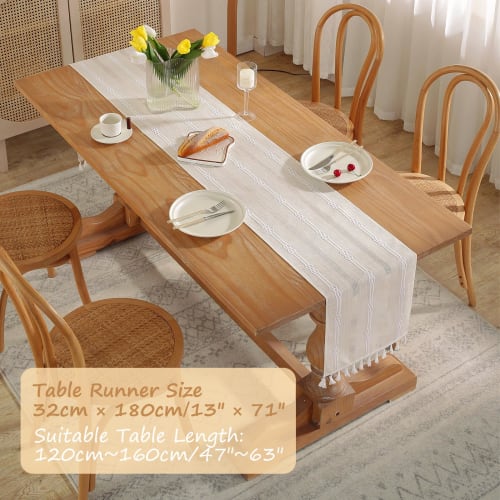 Bigqin Table Runner, 183 X 33cm, Cotton Linen Tablecloth with Tassels, Stylish Nordic Style, White