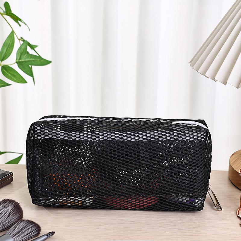 1PC Travel Black Mesh Cosmetic Bag Zipper Makeup Bag For Women Wash Toiletry Bag Makeup Organizer Portable Storage Pouch