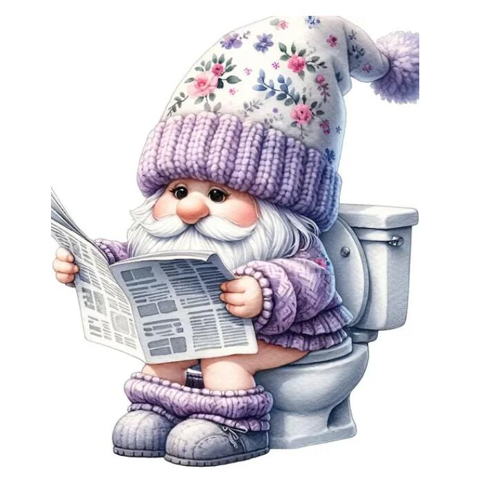 5D DIY Diamond Painting New 2024 Diamond Embroidery Gnome On The Toilet Newspaper Mosaic Jewelry Cross Stitch Home Decoration