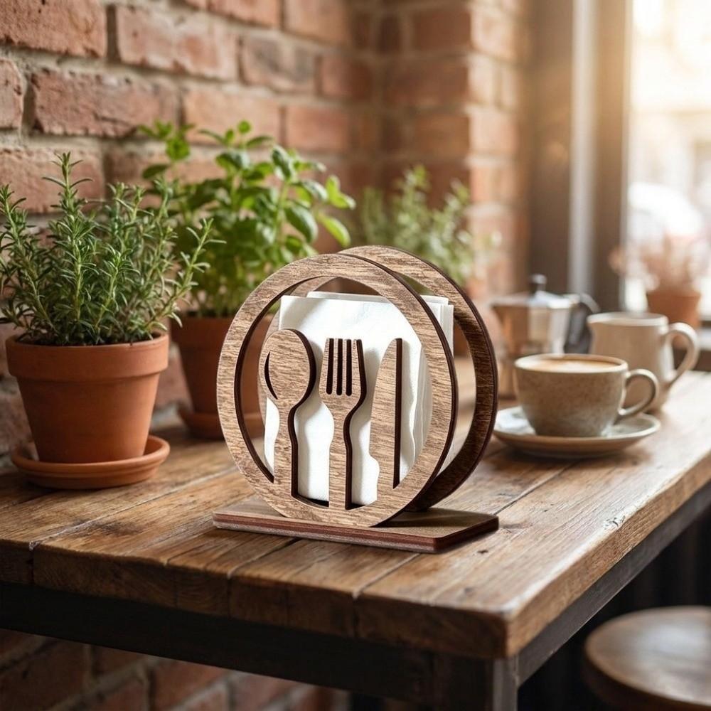 Hollow Out Wooden Napkin Holder Rustic Spork Napkin Stand Tissue Storage Holder Home Restaurant
