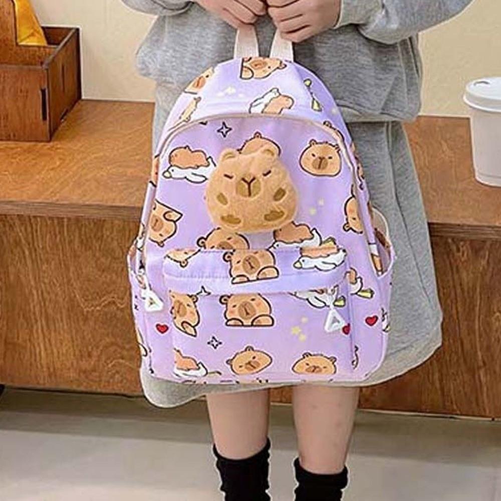 Doll Decoration Cartoon Animal Daypack Nylon Large Capacity School Bag Capybara Backpack  Students