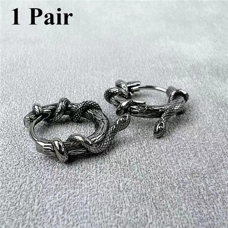 

1 пара винтажных сережек в виде змеи и запутанных растений, гипоаллергенные серьги в виде черной мамбы, мужские байкерские рок-рэп-ювелирные украшения в подарок