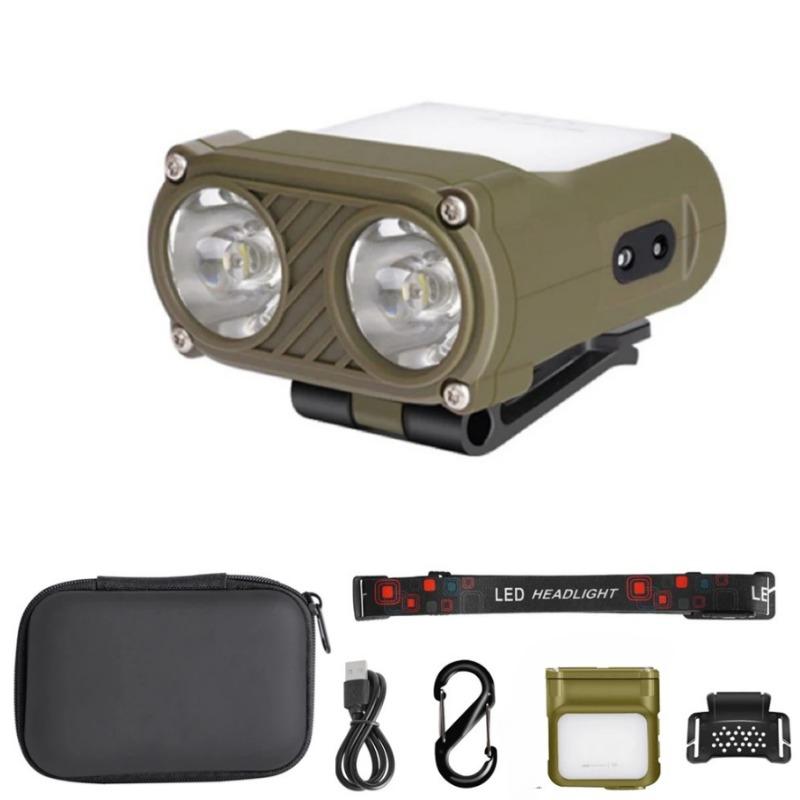 1200MAH Dual Beam Hat Clip Cap Light Mini LED Headlamp Sensor Headlight USB Rechargeable Adjustable Angle Camping Headlamp Work Lights
