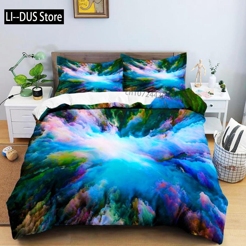 Comforter Colorful Cloud Polyester Orange Yellow Purple Cloud Sky For Teens Girls Abstract Theme Soft Bedding Set
