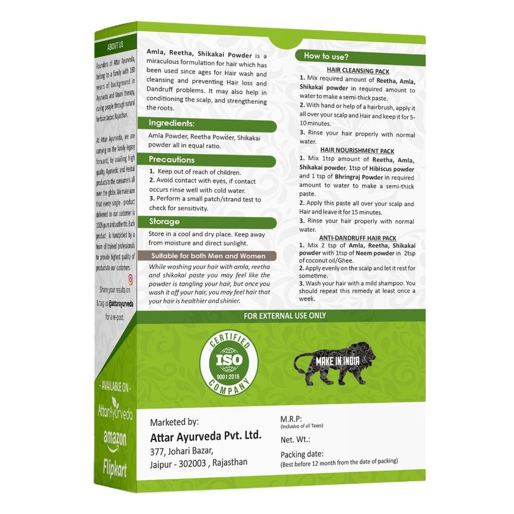 Attar Ayurveda Amla Reetha Shikakai Powder Natural Herbal Hair Cleanser For Hair Growth No SLS No Paraben Hair Wash 200g