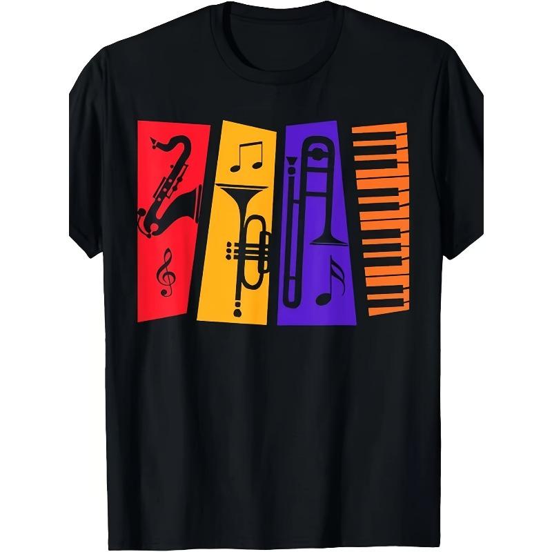 

Jazz Music T-Shirt for Players, Featuring a Design for The Summer, with Short Sleeves And a Printed Design S чёрный