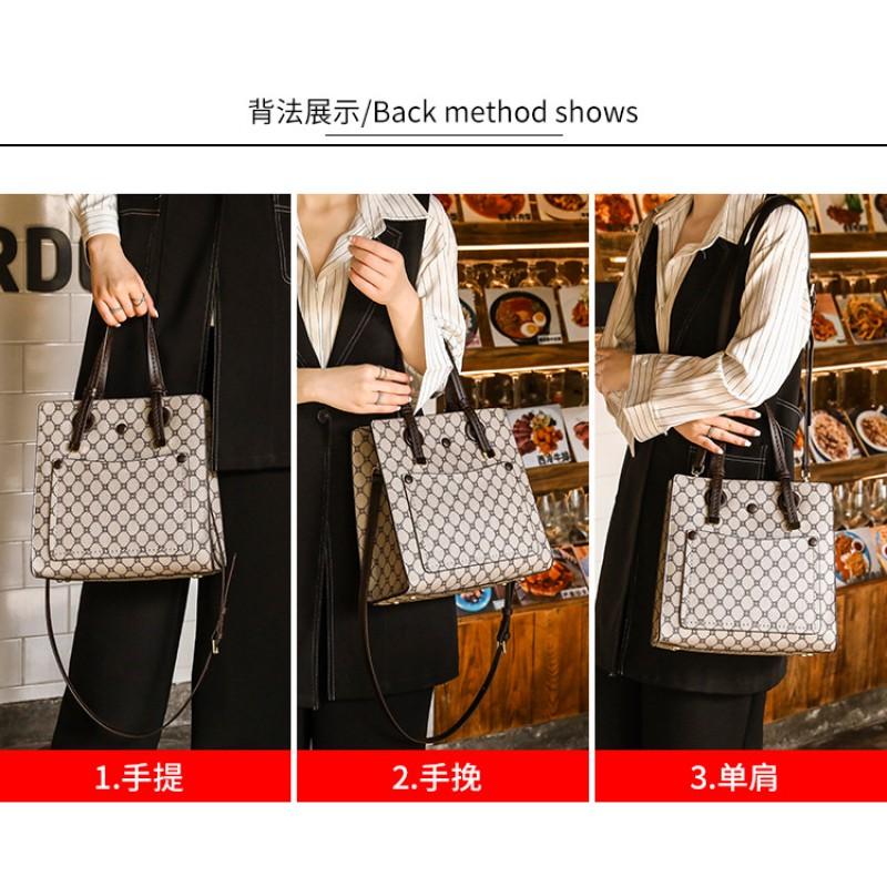 Large Capacity Tote Bag Women Soft PU Shoulder With Zipper Multi-Compartment Design Urban Chic Style