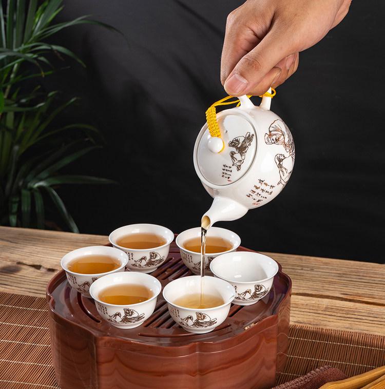 Portable Ceramic Kung Fu Tea Set with Tray, Cups, Teapot, and Lid Bowl