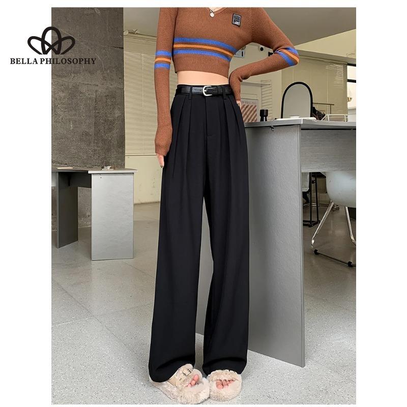 Прямые широкие коричневые брюки в стиле ретро, ​​винтажные женские корейские повседневные длинные темно-синие брюки с высокой талией, белые бежевые брюки XS чёрный