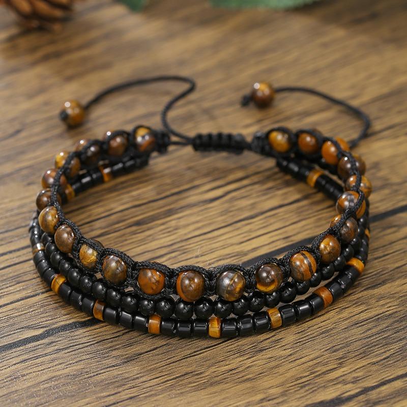 Men s Tiger s Eye Stone Woven Bracelet, Black Agate Septum, Multi-layer Stacked Bracelet, Bracelet, Men s Non-fading.