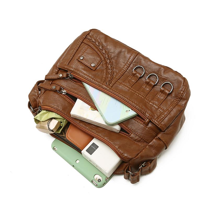 Women's Soft Leather Crossbody Bag Middle-Aged Mother Bag Multi-Layer Shoulder Bag