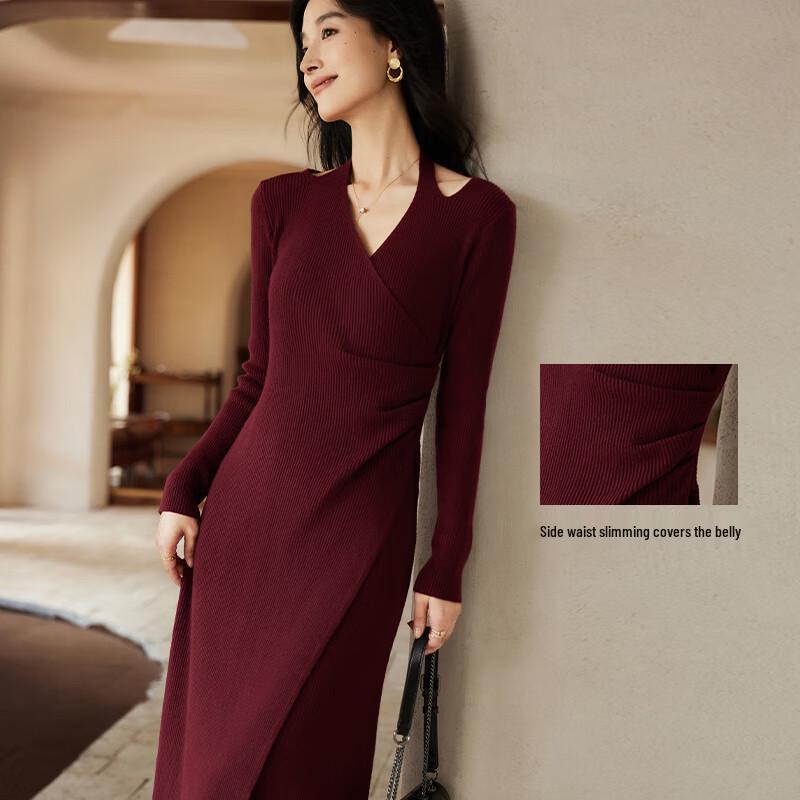 VICTORIA&VERA Women's V-Neck Halter Knit Midi Dress