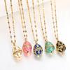 AENSOA Bunte Emaille Ostereier Anhänger Halsketten für Frauen Guilloche Medaillon Ei Strassstein Charm Halskette Gold Farbe Schmuck