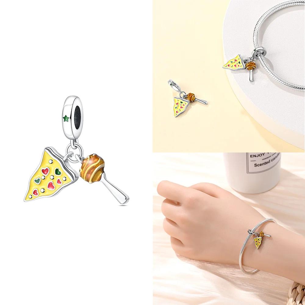 Charms Copper Original French Fries Pizza Wine Bottles Gummy Candies Beads Fit Bracelet Jewelry Women Diy Necklace Gift