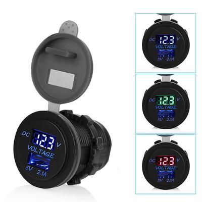 Chargeur de voiture Ports USB 5V 2.1A Affichage de la tension et du courant Adaptateur prise d'alimentation de véhicule Étanche Charge pour téléphone