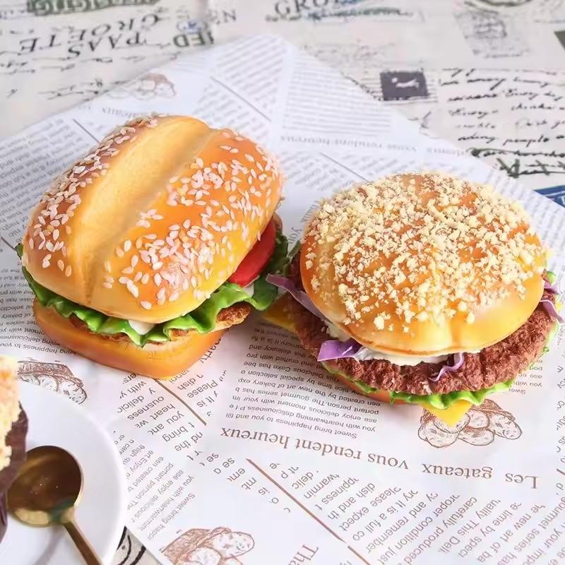 Fake Beaf Hamburger Artificial Hamburger Soft Bread Photography Prop Display Food Model Party Home Decor Film Television Props
