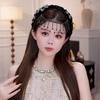 Diadema de Flor Trenzada Estilo Coreano Exquisita Banda Ancha para el Cabello con Pedrería Brillante con Borla Tiara para Fiesta Celebración Decoración Festiva