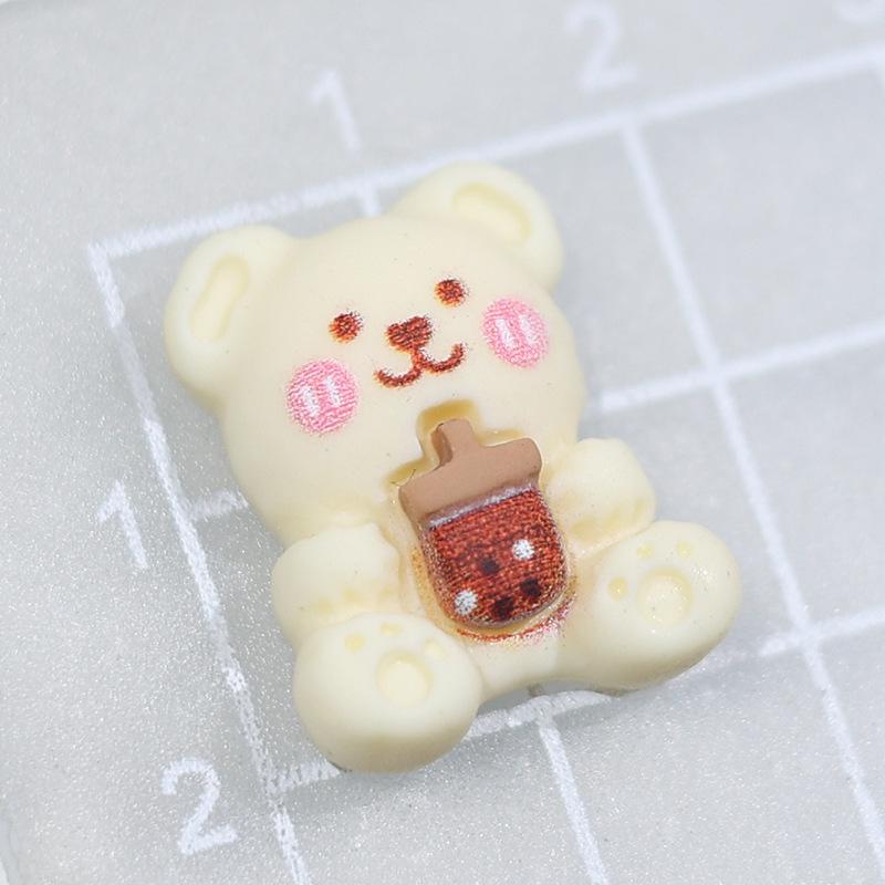 Cartoon Little Bear & Rabbit Resin Ornaments: Beige Milk Tea Phone Case & DIY Hair Accessories