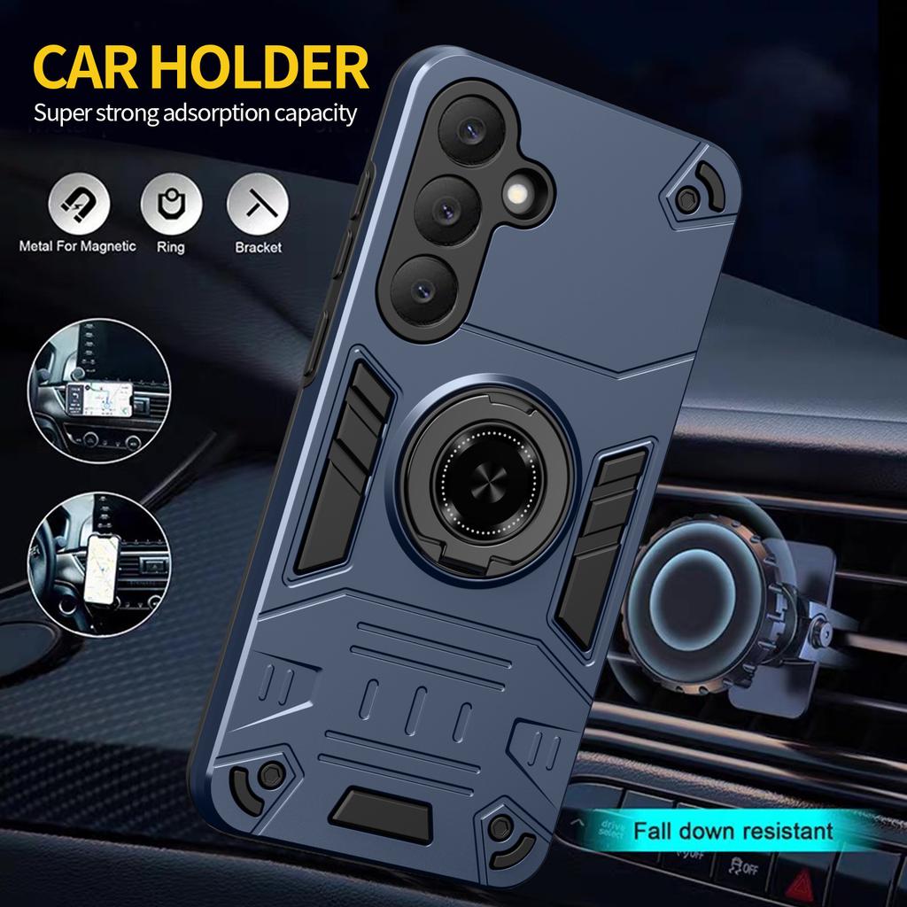 For Samsung Galaxy S25 Case with Ring Holder Kickstand PC + TPU Anti-Fall Phone Cover