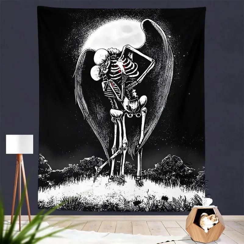 

Черно-белый узор с изображением черепа в паре, гобелен для украшения стен дома, гобелен для спальни, гостиной 100x75cm