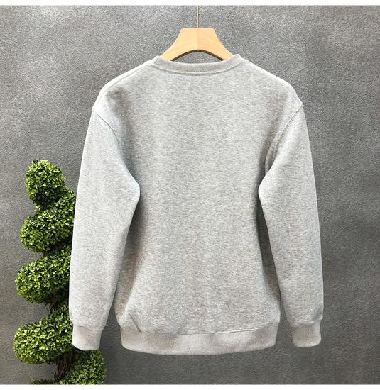 Men's Winter Fleece-Lined Sweatshirt: Solid Color, Round Neck, Long-Sleeve, Available in White & Black. Perfect for Spring and Autumn.