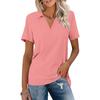 Summer Casual V Neck T Shirts Women Short Sleeves Collared Basic Tees Blouse