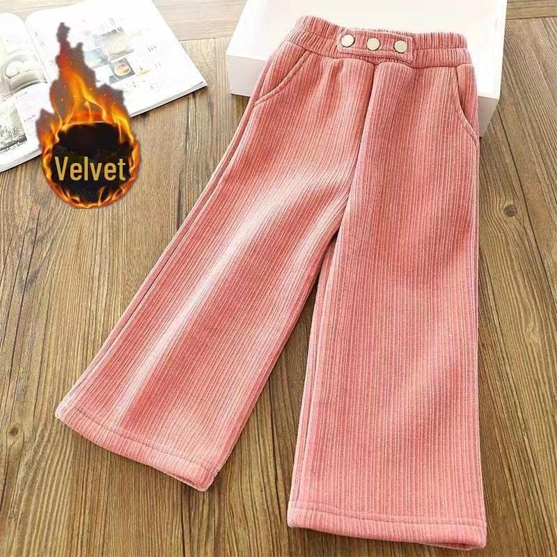 2023 Autumn/Winter Girls' Wide-Leg Velvet Pants: Stylish, Cozy Trousers for Youth
