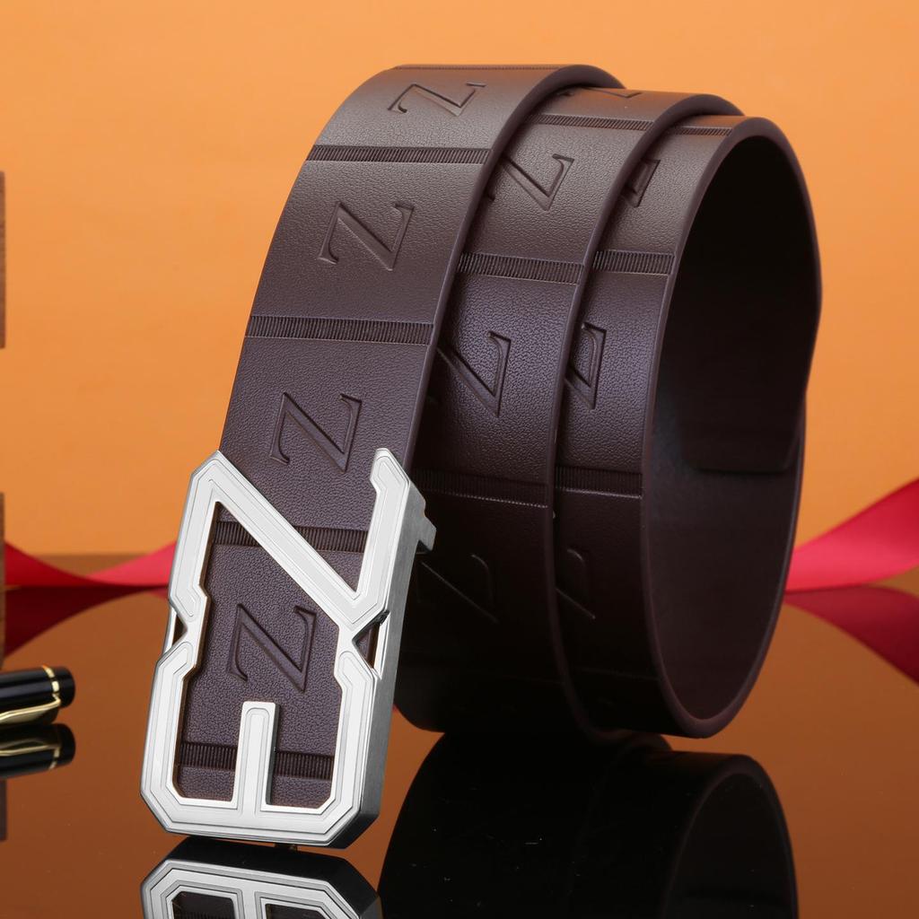Men's Stainless Steel Z Letter Belt, Genuine Leather, Smooth Buckle, Top Layer Cowhide, Trouser Belt