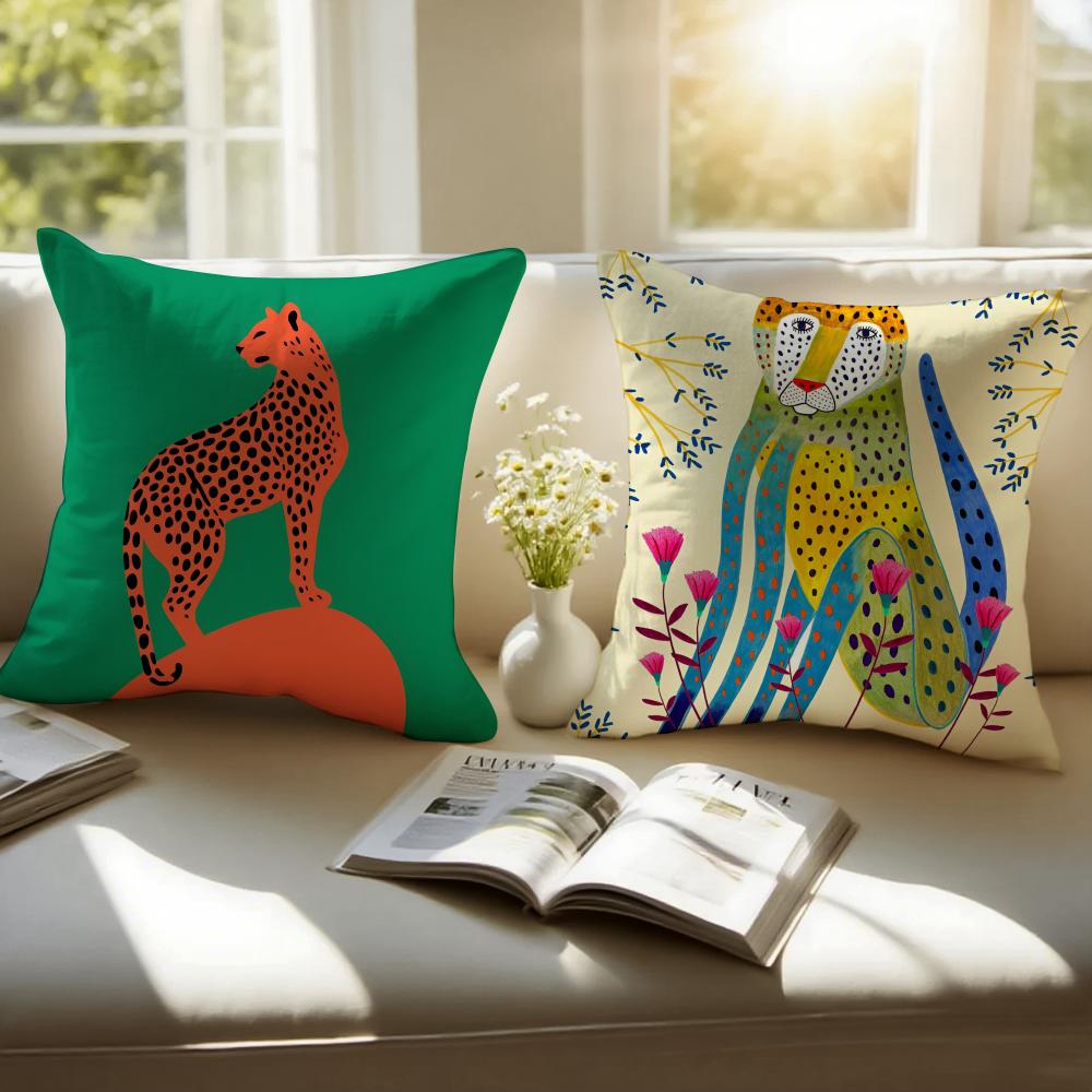 Geometric Animal Leopard Abstract Pattern Art Cushion Cover Pillowcase Antidustmite Invisible Zipper Short Plush Sofa Cushion