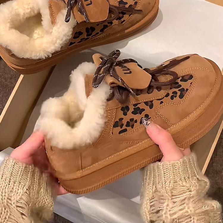

thick-soled German training shoes women s 2025 winter new velvet warm snow boots leopard print heightening cotton shoes casual board shoes 40