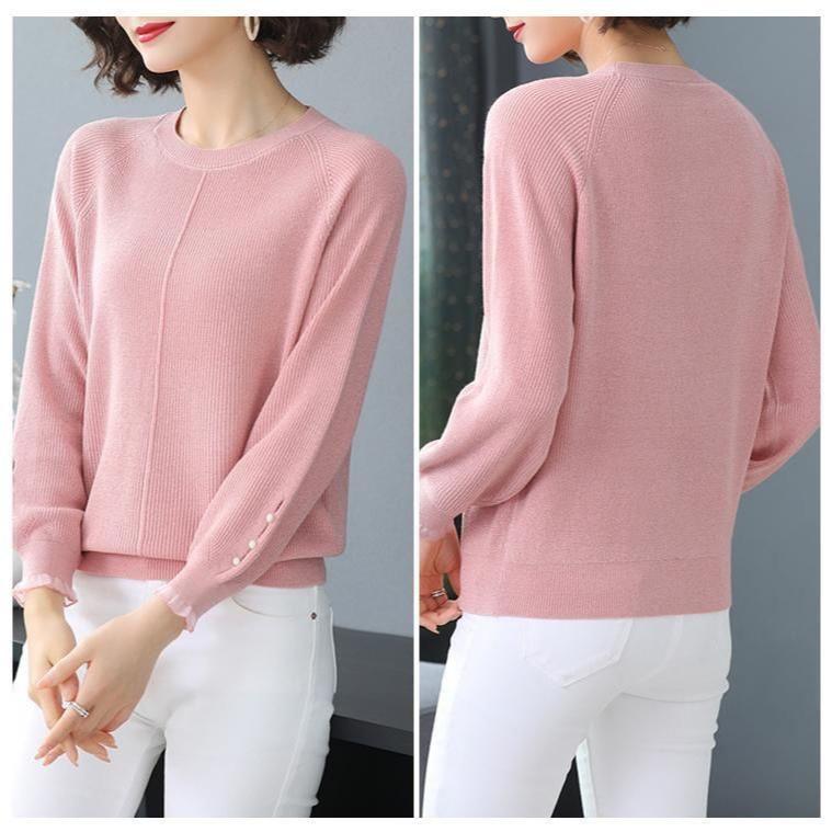 Lässiger Pullover Lockerer Pullover für Damen Langärmliger Dünner und Vielseitiger Strickpullover Basisschicht für Frühling und Herbst