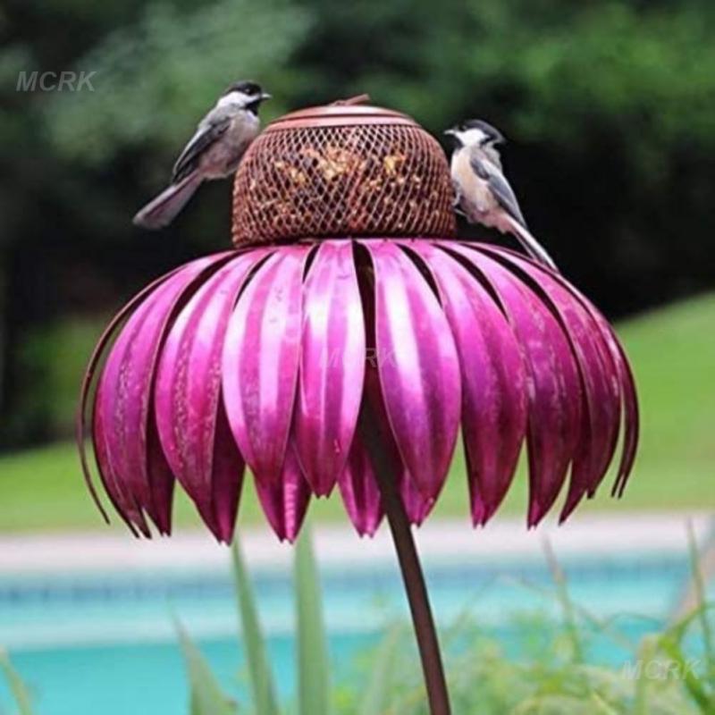 Flower Shaped Bird Feeder Metal Container Garden Outdoor Coneflower Bird Feeder Pet Supplies Garden Decoration