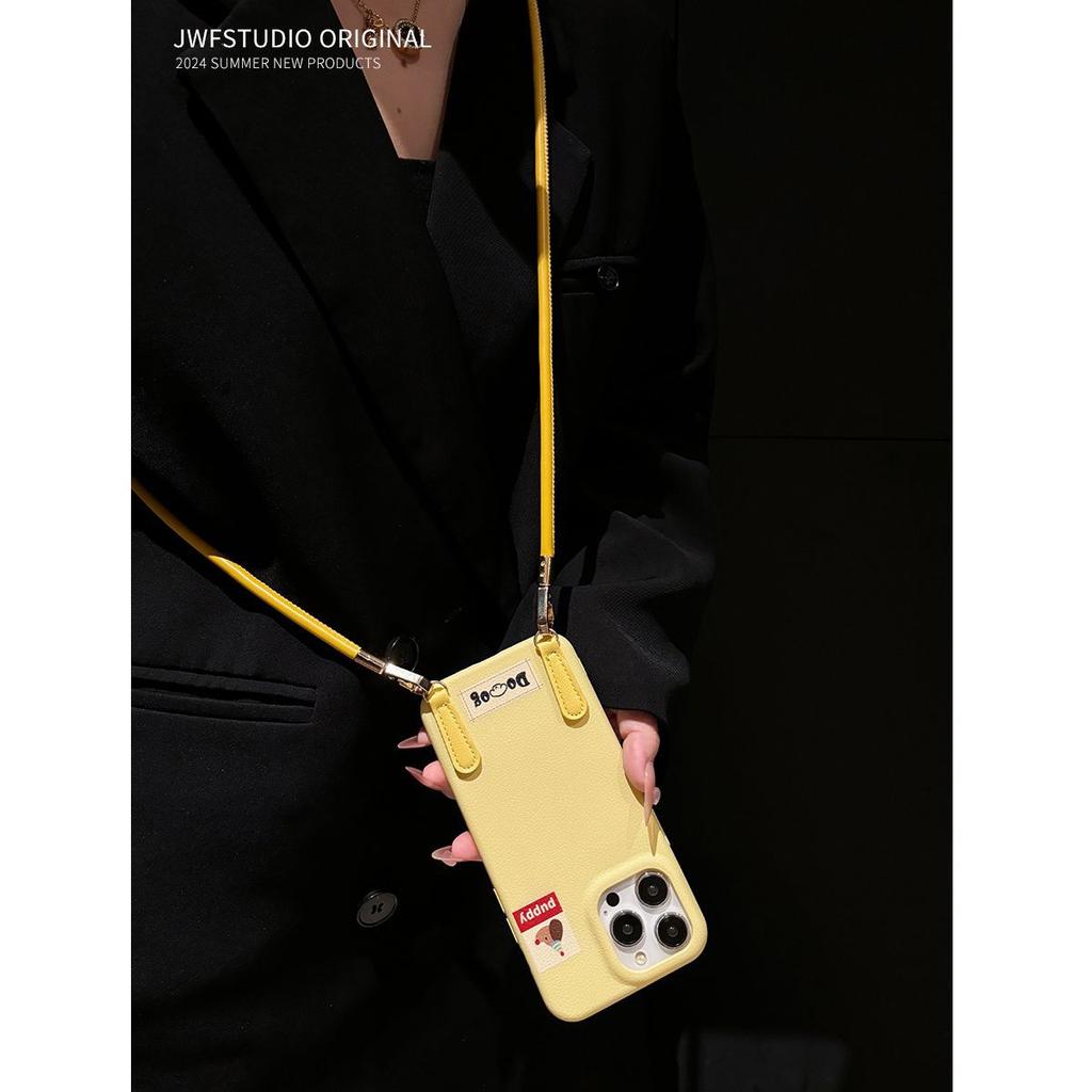 Leather Pattern Apple 16 ProMax Mobile Phone Case IPhone 15 Pro New 13 Women 12 Soft Cover 14 Short Rope XR Slant